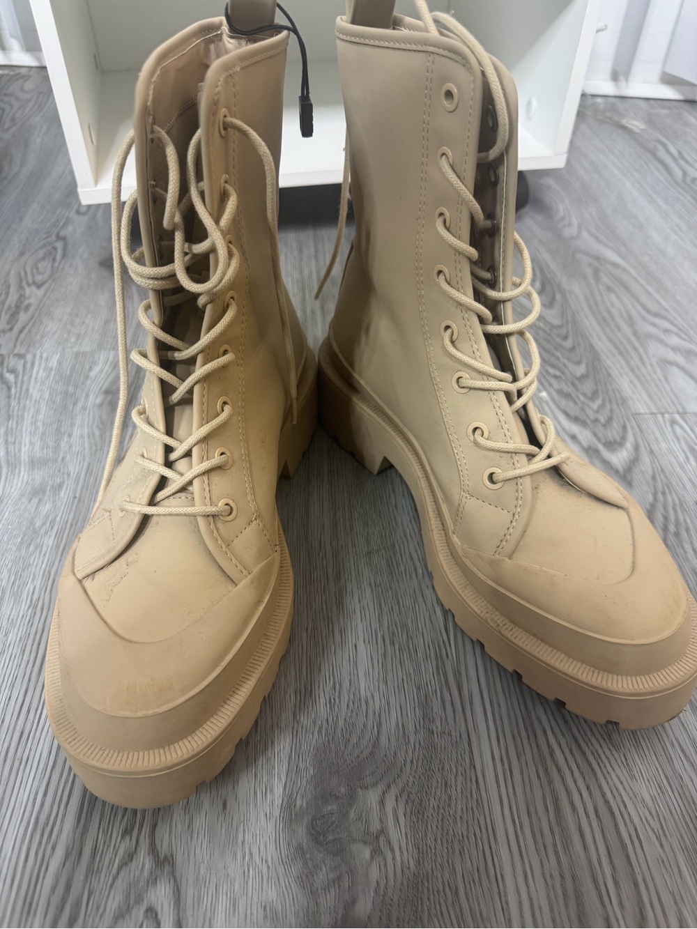 Zara Chunky Lace-Up Combat Boots in Beige